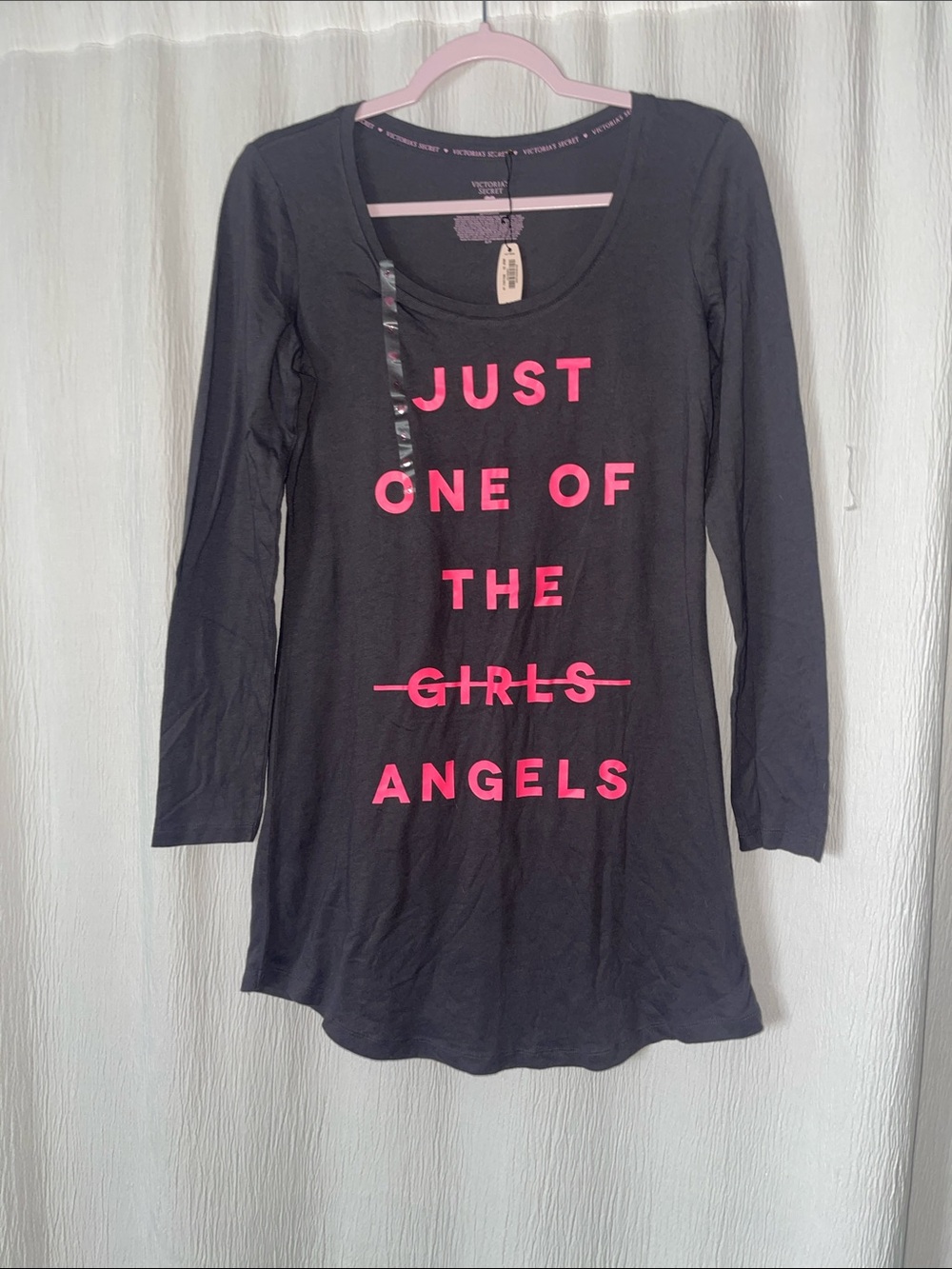 Victoria's Secret Black Long-Sleeve Nightshirt with Hot Pink Graphic
